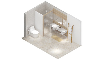 Isometric view of a bathroom,residential area, 3d rendering.の写真素材