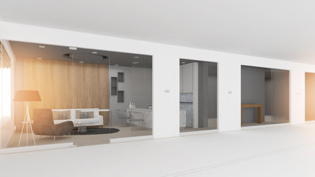 Exterior of small shop and reception area, 3d rendering.