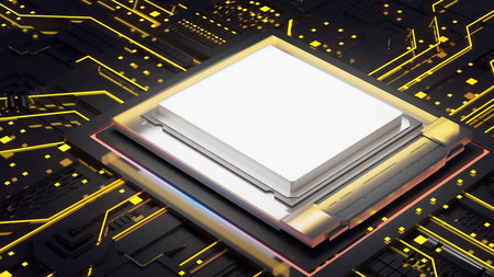 Computer system connection point,Abstract technology of central processing unit , computer technology in the workplace,Conceptual CPU on circuit board,3d renderingの写真素材