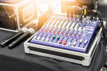 Sound control unit. The sound mixer unit is used in concerts and has a variety of sound control...