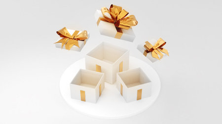 open gift box ,festival celebration, golden christmas gift box on white background,3D rendering