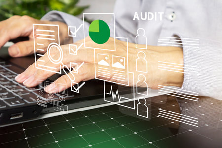 Internal auditing focuses on the data and quality of individual employees and legal agreements regarding employees in the company.の写真素材