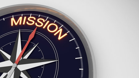 Compass guiding the mission of working to achieve business goals, setting plans and principles of doing business. ,3d renderingの写真素材