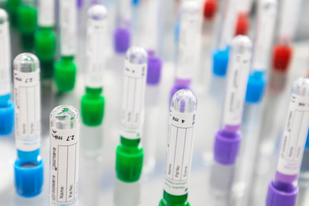 Blood sample tubes for human health examination are used in hospitals or medical research centers.の写真素材