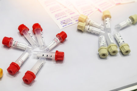 Blood sample tubes for human health examination are used in hospitals or medical research centers.の写真素材