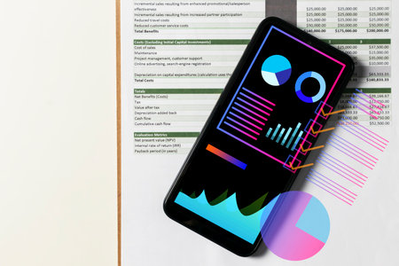 The concept of receiving financial or work-related information conveniently and securely via mobile phone.の写真素材