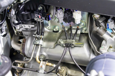 focused on the automotive industry within the contemporary new automobile engine room, machine...