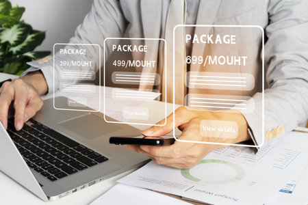 Business people receive information, packages to make decisions on product or service selection,...
