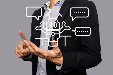 The concept of businessman searching for information and managing with AIの写真素材