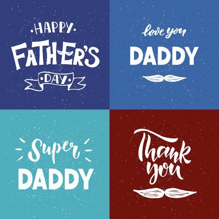 Happy Father's Day hand lettering set. Vector illustration on colour background. Great holiday gift card for the Father's Day.のイラスト素材