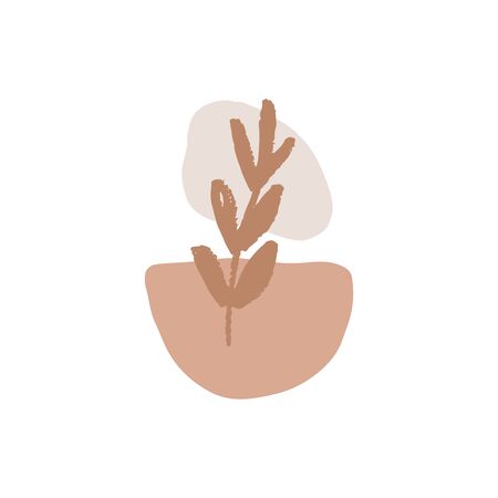 Abstract digital shape with leaf. Minimalism flat illustration isolated on white background. Scandinavian style. Contemporary fantasy print, modern design element. Trendy geometric figureのイラスト素材