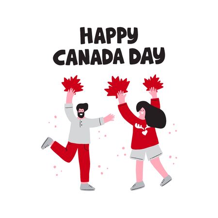 Canada Day holiday flat vector illustration. People celebrate Ð¡anada dayのイラスト素材