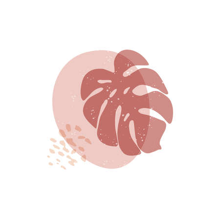 Flat vector illustration. Abstract digital shape with monstera.のイラスト素材