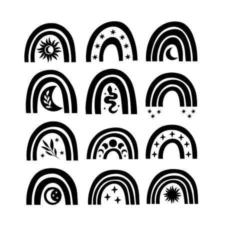 Celestial, mystical black rainbow vector set.のイラスト素材