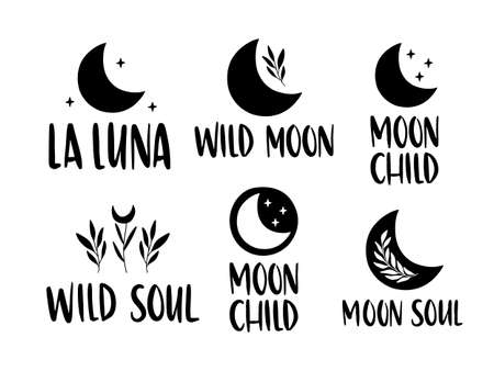 Moon inspirational lettering quote set.のイラスト素材