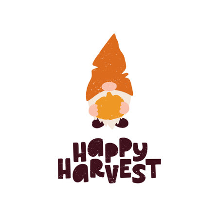 Happy harvest - hand drawn lettering phrase with autumn harvest symbols.のイラスト素材