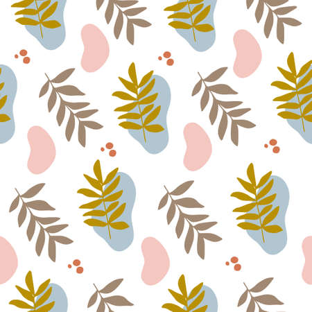 Vector seamless patterns with colorful abstract modern shape, leaves. Hand drawn contemporary trendy...