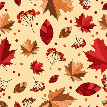 autumnal vintage pattern. leaves berries vector epsのイラスト素材