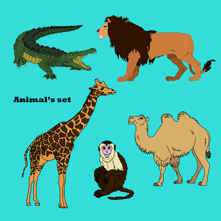 set with africa animals,beasts of savanna,pictures isolated on blue background,vector illustrationのイラスト素材