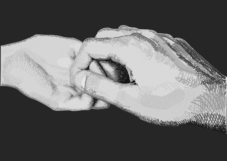 Hands , a gentle handshake . Man and woman. Appliances : strokes .のイラスト素材