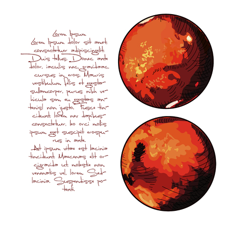 The planet Mars. Water on the surface of Mars. With textのイラスト素材