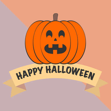 Happy Halloween text banner with pumpkin character vector illustrationのイラスト素材