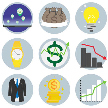 Finance Business Entrepreneur Icon Set. Money Dollar Sign coin suit symbols. Vector illustration.のイラスト素材