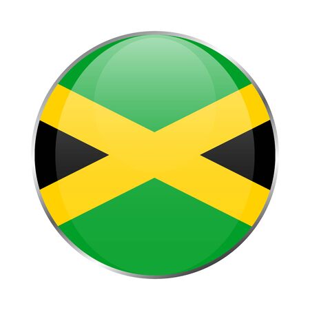 Jamaica national flag round glossy icon. Jamaican badge Isolated on white background.のイラスト素材