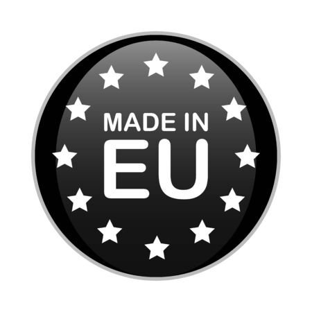 MADE IN EU black round badge with white text and stars.のイラスト素材