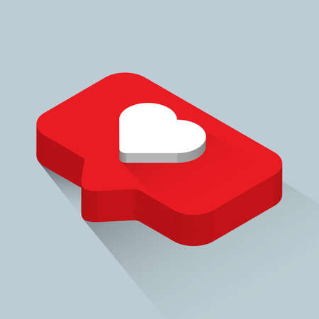 Red bubble heart icon social network like button love notification isometric vector illustrationのイラスト素材