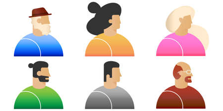 Avatar icon set. Six different people illustration flat design style vector,