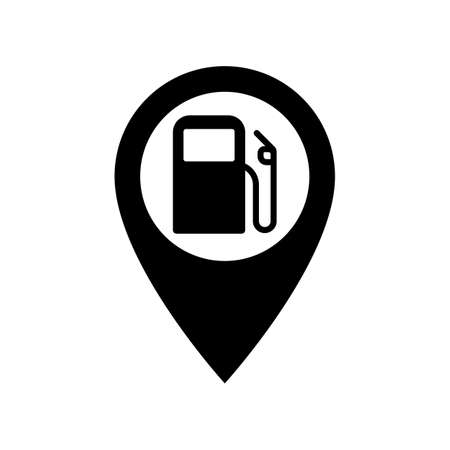 Gas station with map pointer pin icon. Transportation fuel location marker vector illustration.のイラスト素材
