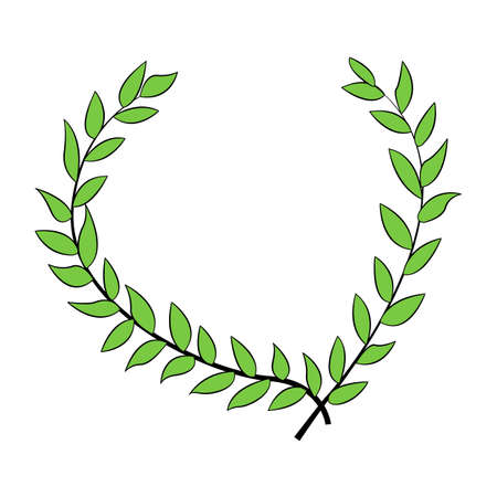 Leaves wreath icon. Hand drawn green leaf round nature frame sign. Vector illustration isolated on white background.のイラスト素材