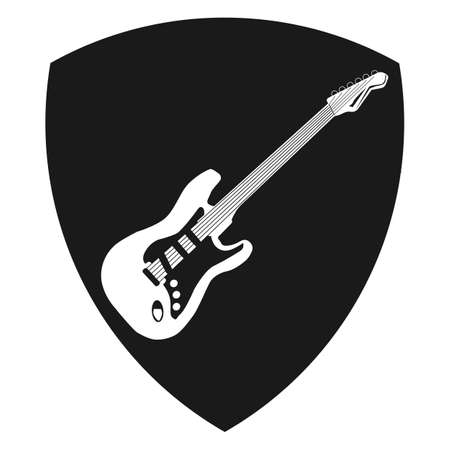 Guitar musical string instrument icon on a shield symbol. Isolated vector illustration.のイラスト素材