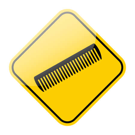 Comb silhouette icon. Hairbrush white symbol isolated on on yellow road sign frame. Vector illustration.のイラスト素材