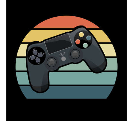 Game console wireless controller joystick icon. Video Game electronic gamepad. Vector illustration on colorful vintage background.のイラスト素材