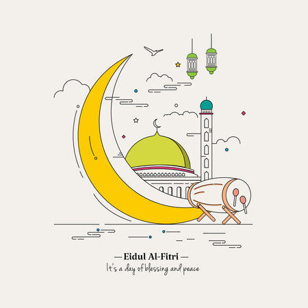 Eidul Fitri Line Art Styleのイラスト素材