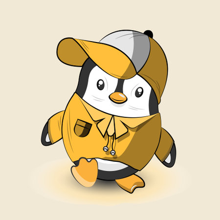 Cute penguin in yellow jacket and cap.のイラスト素材