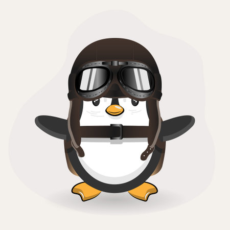 Cute Penguin Wearing Parachute Bag and Aviation Helmet. Penguin aviator design, vector illustrationのイラスト素材