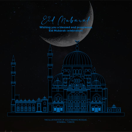 Eid Mubarak with the illustration of SuÌleymaniye Mosque, Turkey Landmark.のイラスト素材