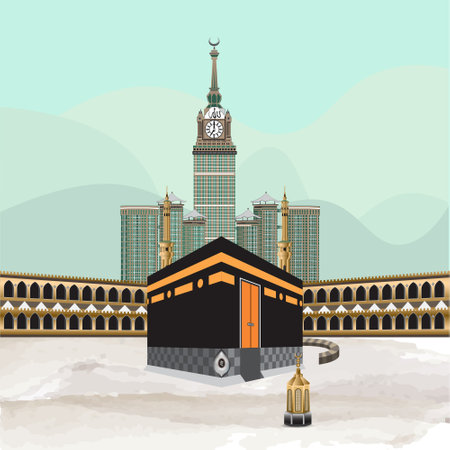 Illustration Concept Of Hajj Islamic Pilgrimage In Kaba, Meccaのイラスト素材