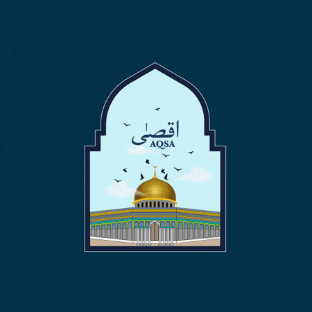 Al-Aqsa Mosque illustration with islamic pattern backgroundのイラスト素材