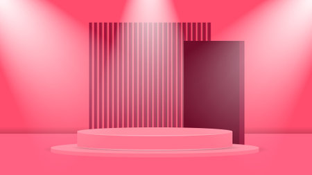 Scene with pink color podium for mock up presentation or product placement in minimalism style with copy space, vector illustrationのイラスト素材