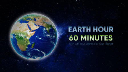 Earth hour banner campaign. Earth planet and space background.の写真素材