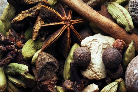 A set of oriental spices, seasonings for aromatic cocktails and dishes . A template for a label, an...