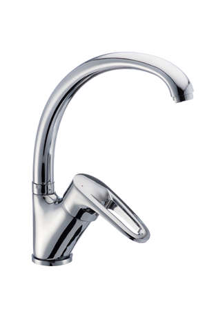 Kitchen ixer metal faucet. Stainless steel. isolated. white backgroundの写真素材