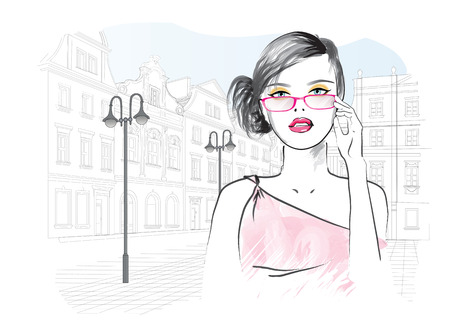 Beautiful woman in the glassesのイラスト素材