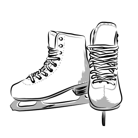 Vector hand drawn icon winter objects: skatesのイラスト素材