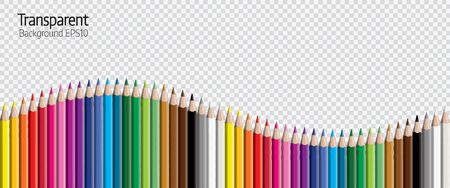 Set of colored pencil collection evenly arranged - seamless in both directions - isolated vector illustration craynos on transparent background.のイラスト素材