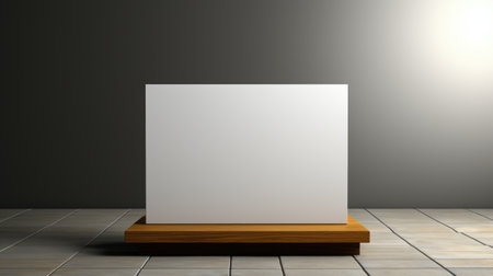 Blank white poster on a wooden shelf. 3D rendering.の素材